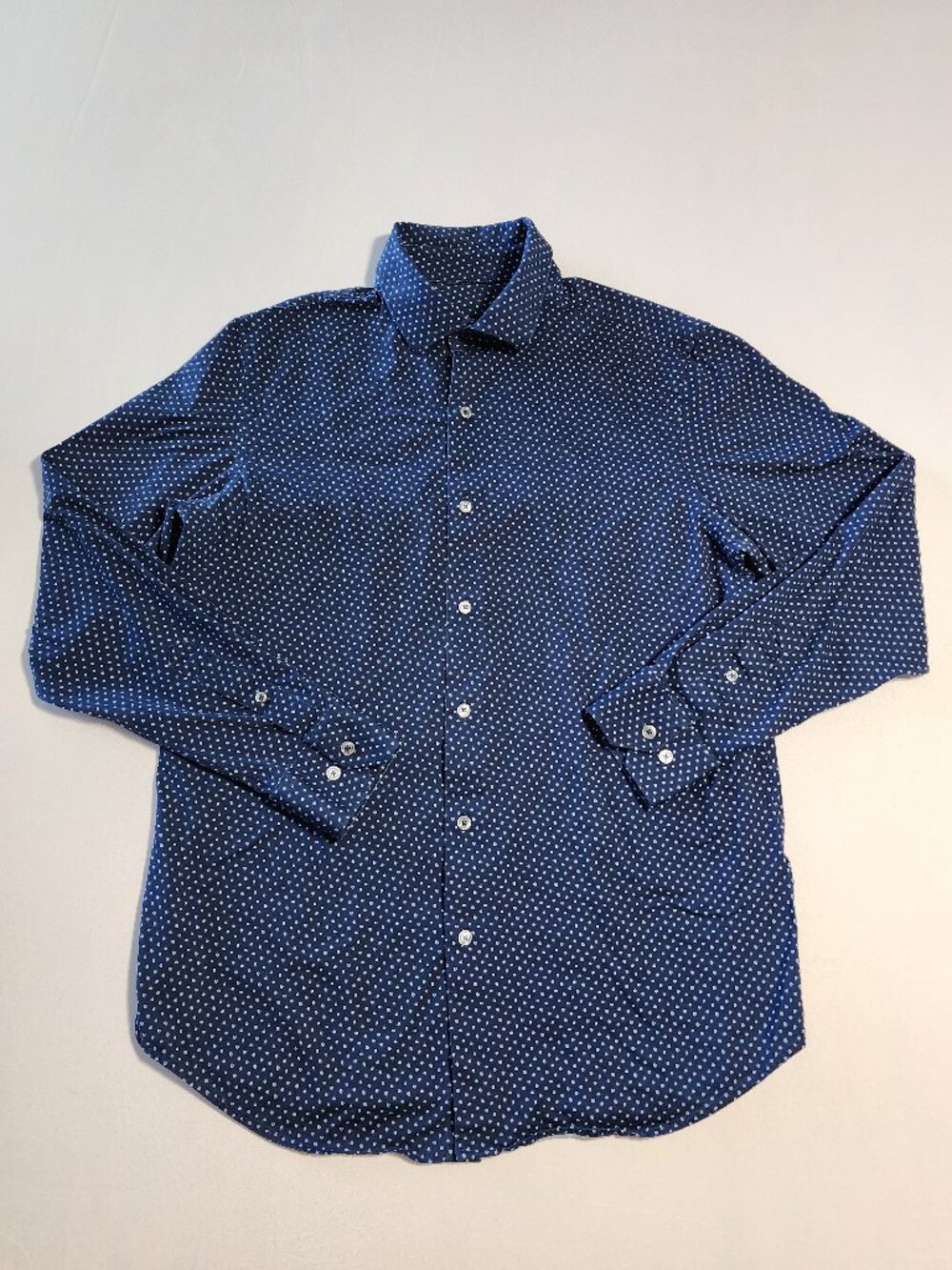 Bugatchi OoohCotton Tech Shirt  Mens Size M Blue 8-Way Stretch Long Sleeve